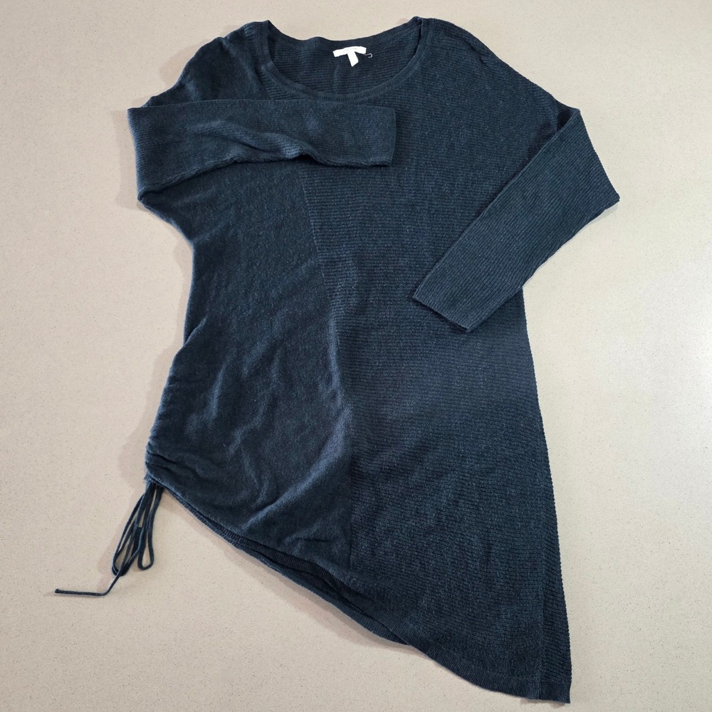Maurices Womens Small Blue Asymmetrical Side Tie Ruched Knit Tunic Sweater